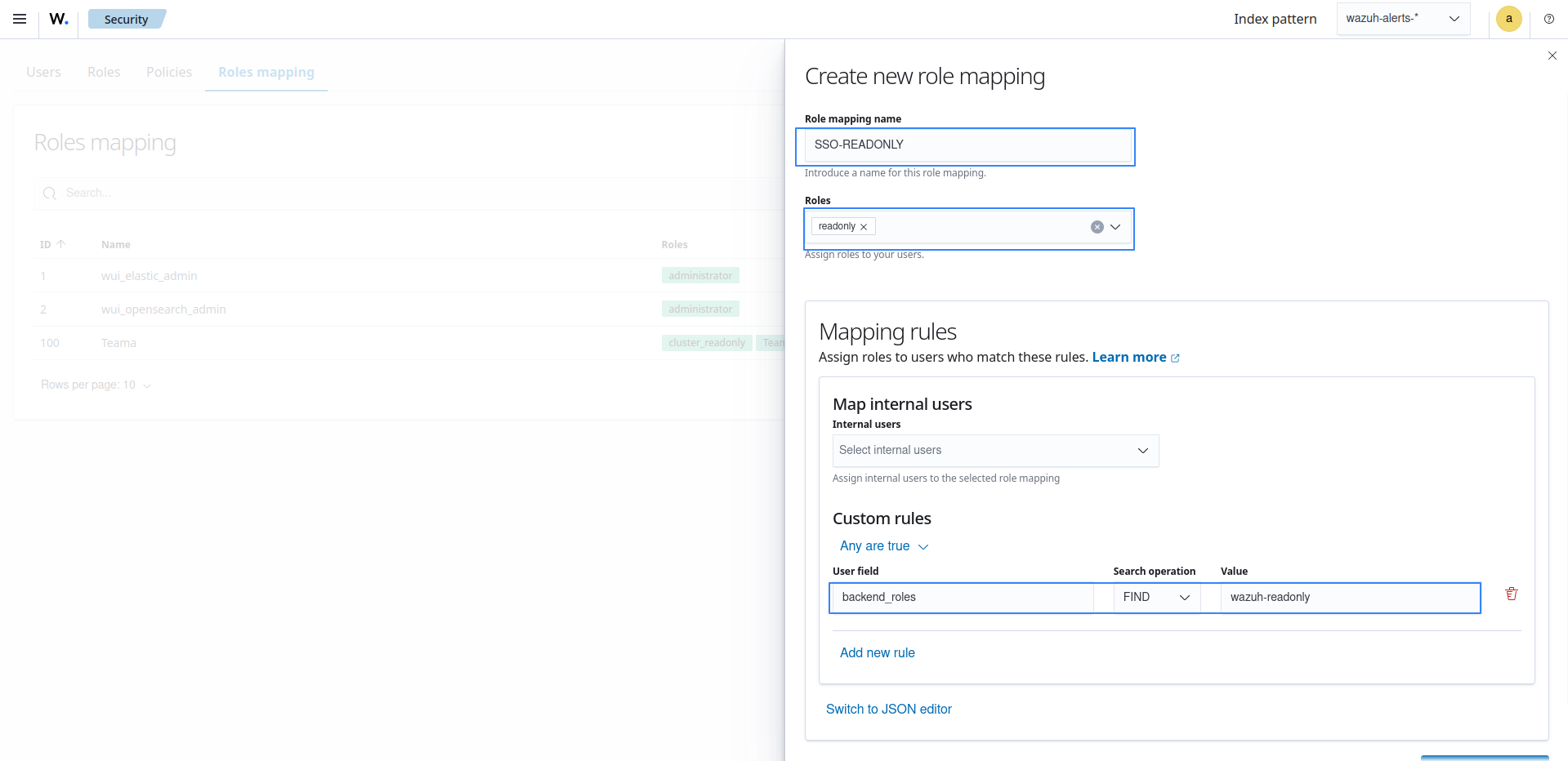 Create Wazuh role mapping