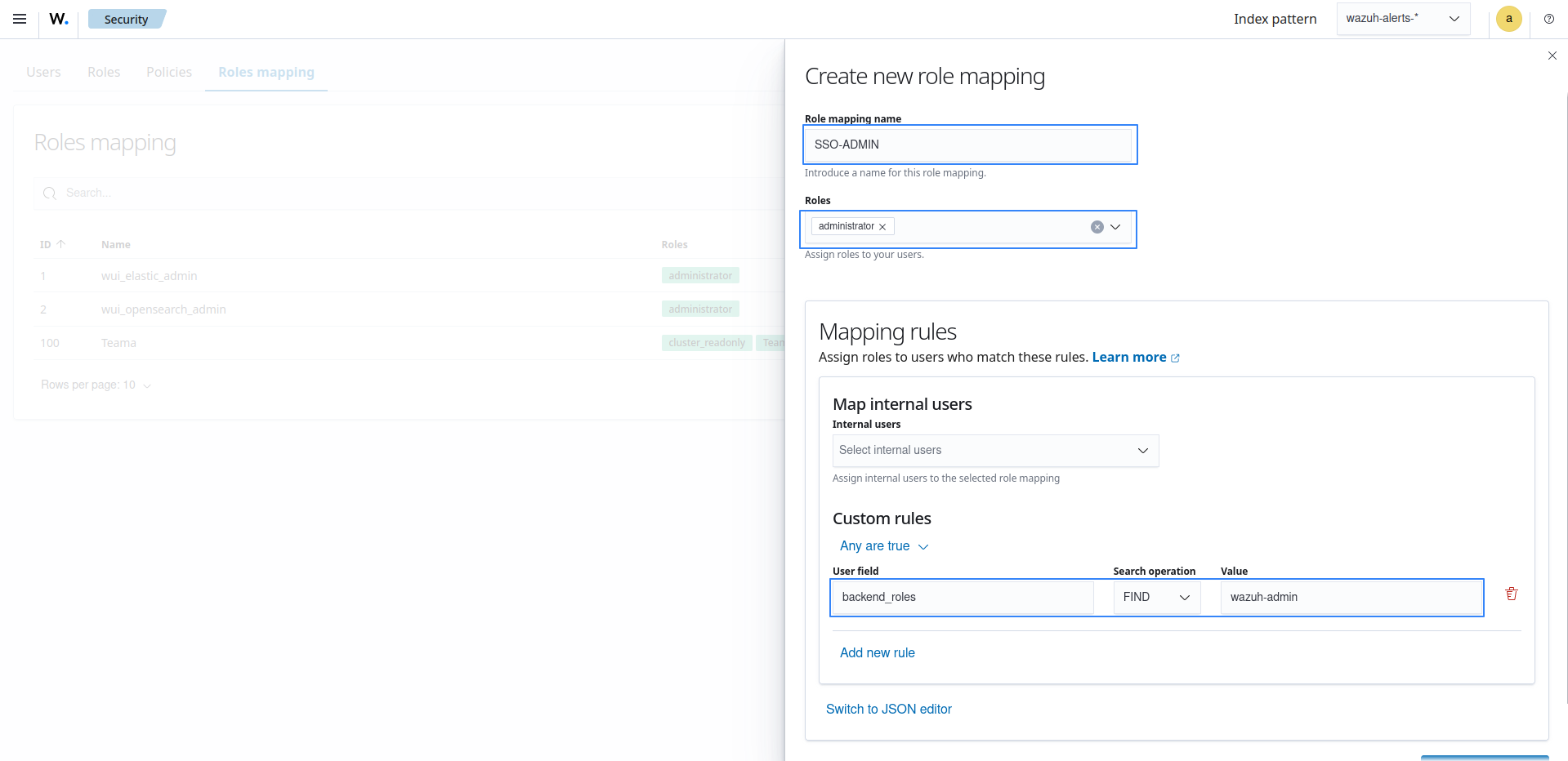 Create Wazuh role mapping
