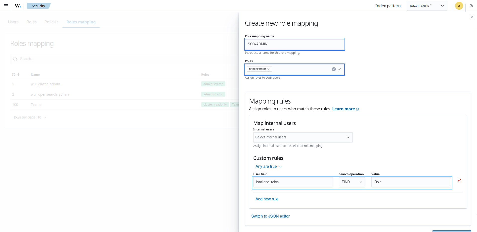 Create Wazuh role mapping