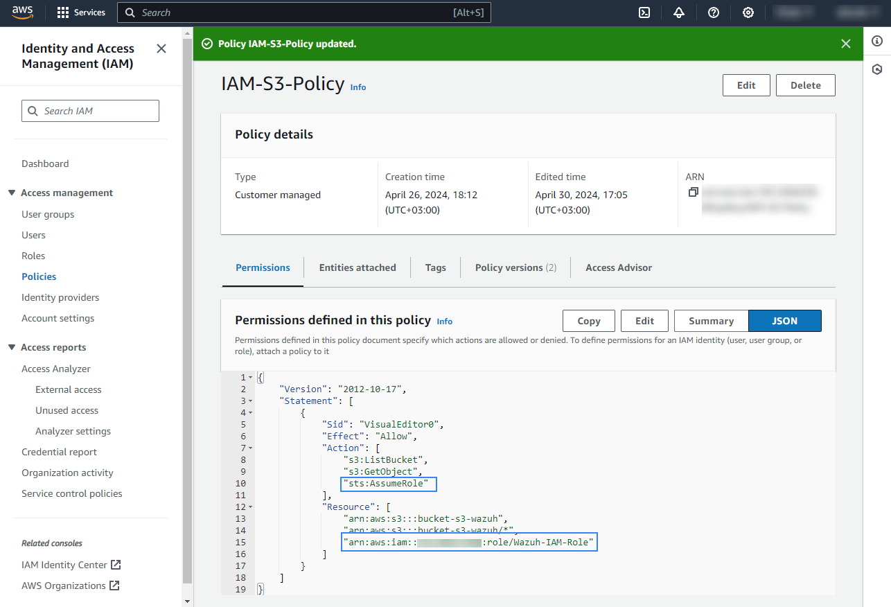 Add STS AssumeRole action