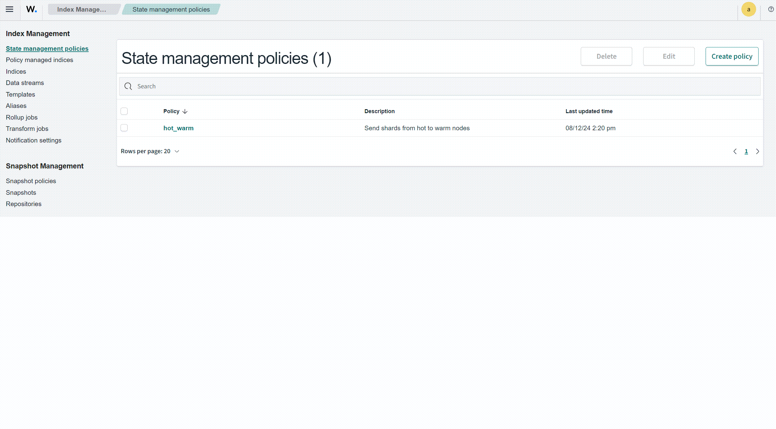 Apply the ISM policy to indices