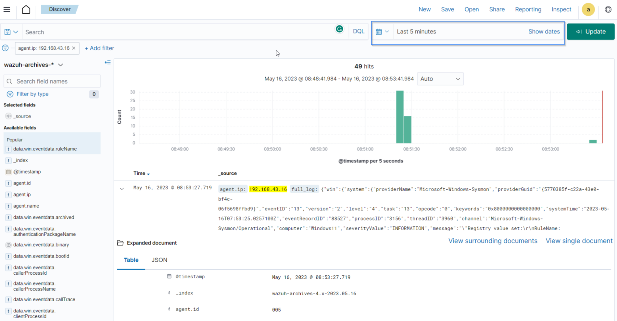 Applying time range filter