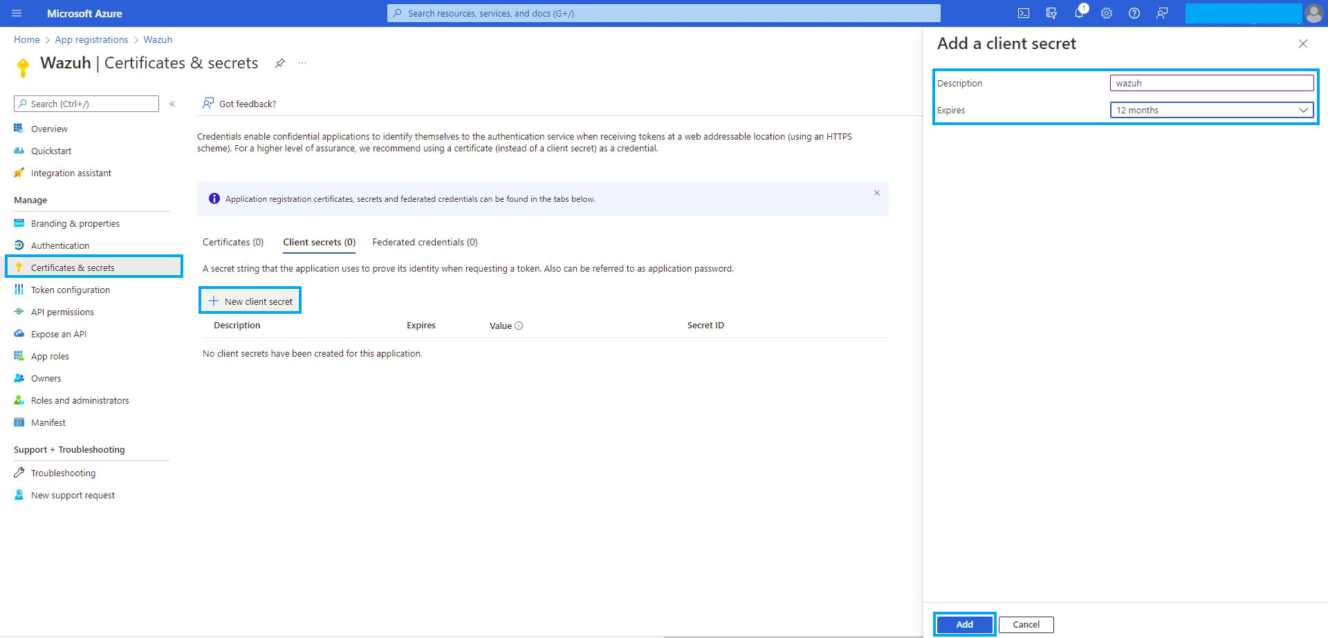 Azure – Certificates and secrets