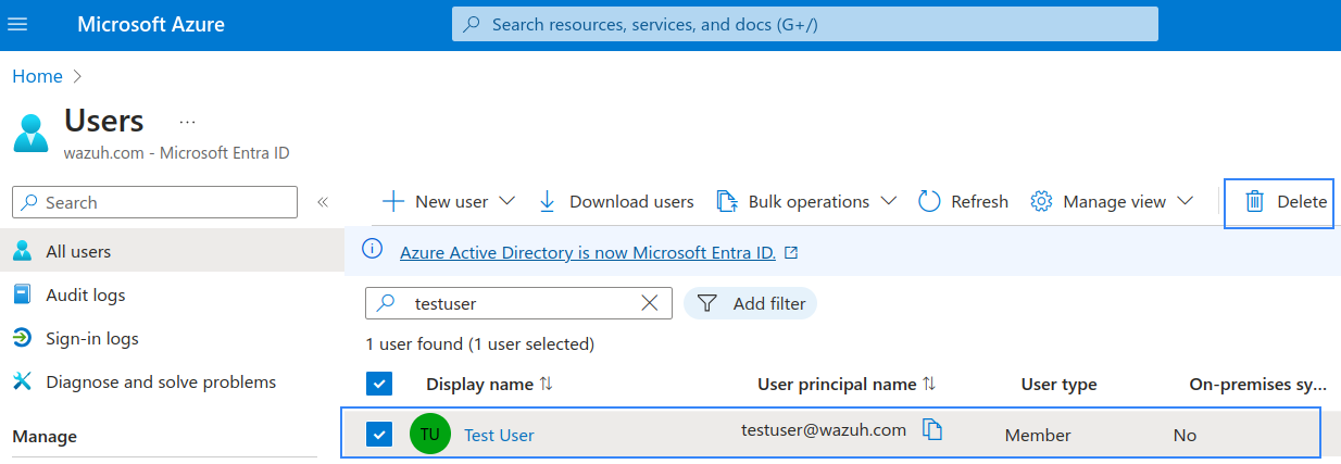 Azure delete user