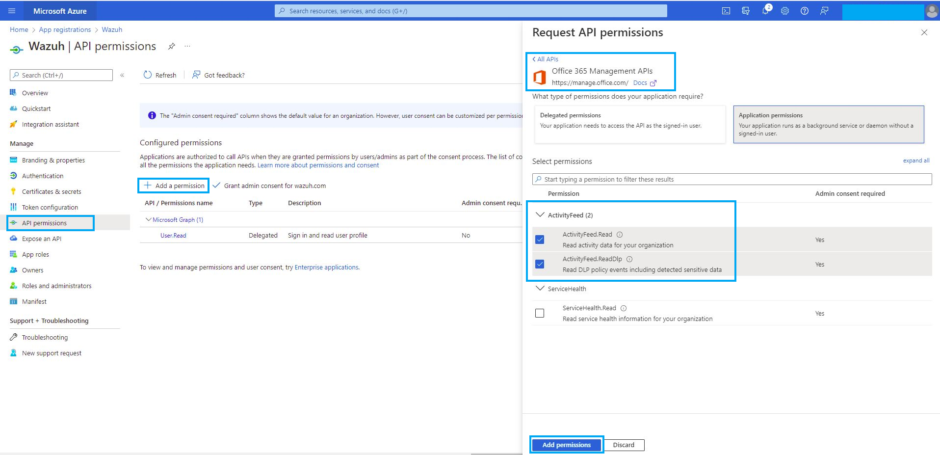 Azure – Request API permissions