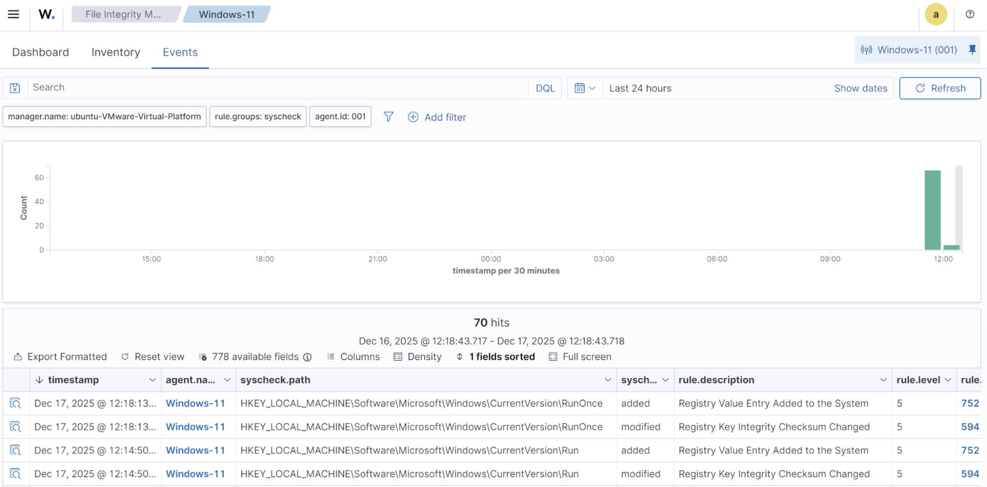 Changes in the Windows startup registries