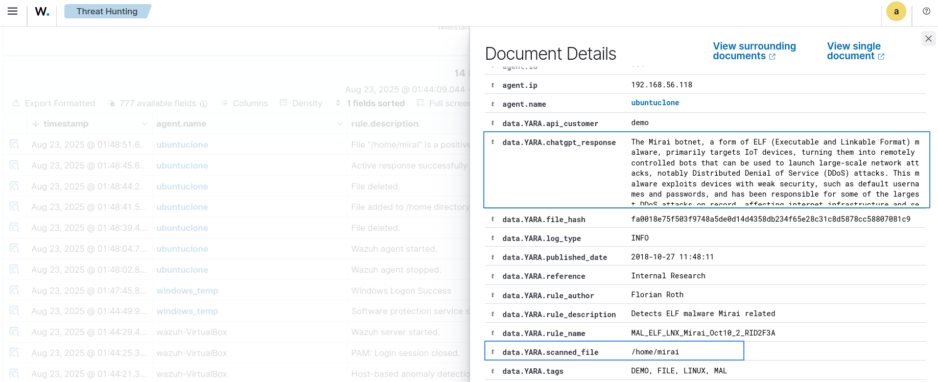ChatGPT context in alert with YARA