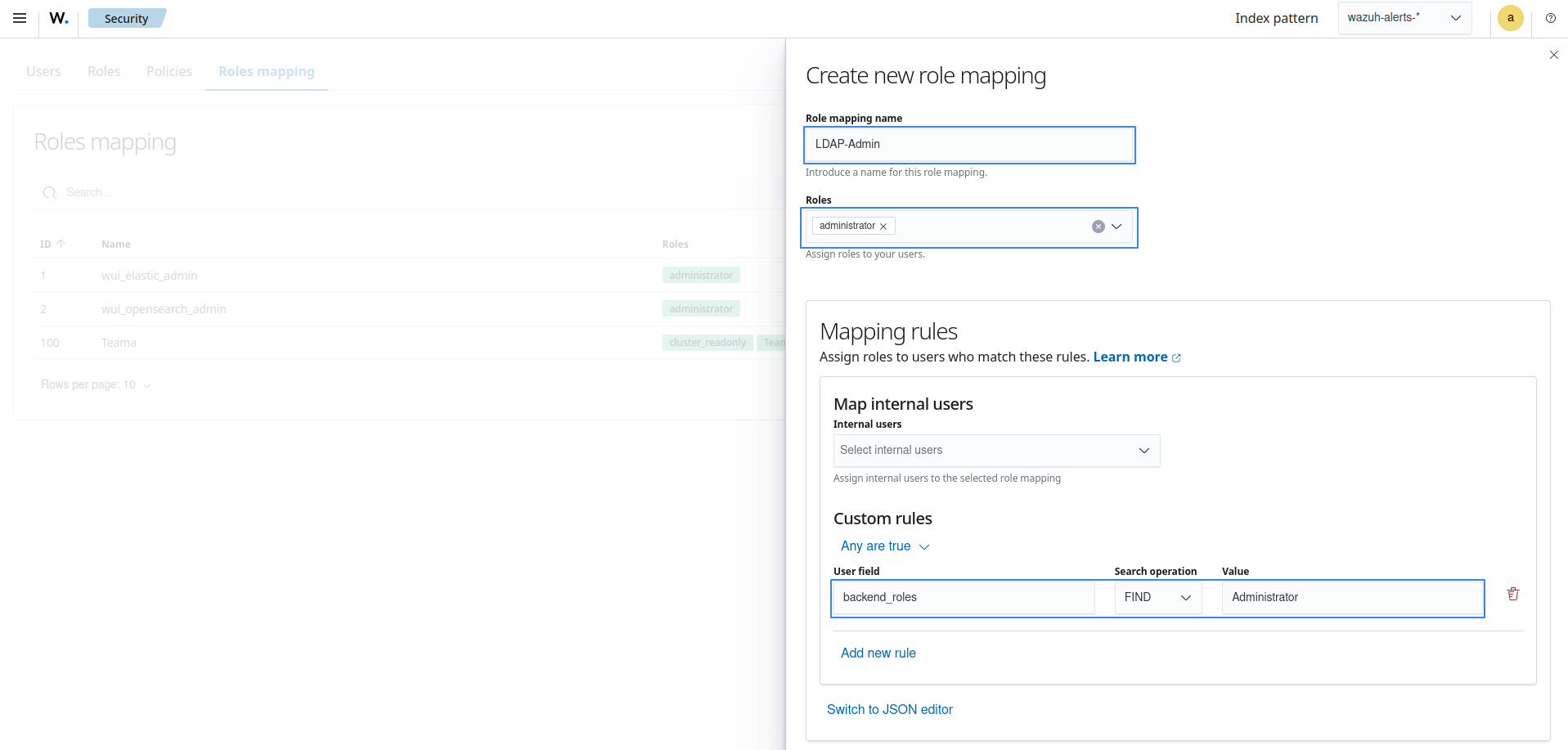 Create administrator new role mapping