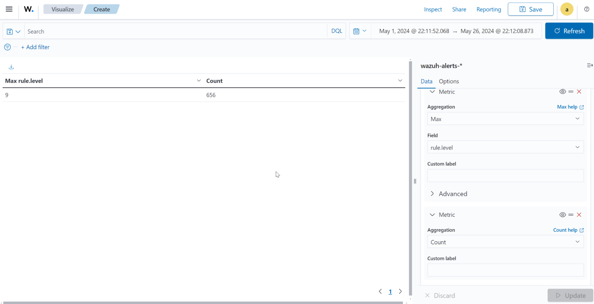 Create data table visualization – Update button
