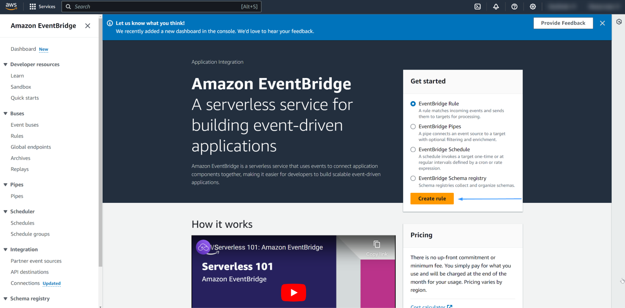 Create EventBridge rule