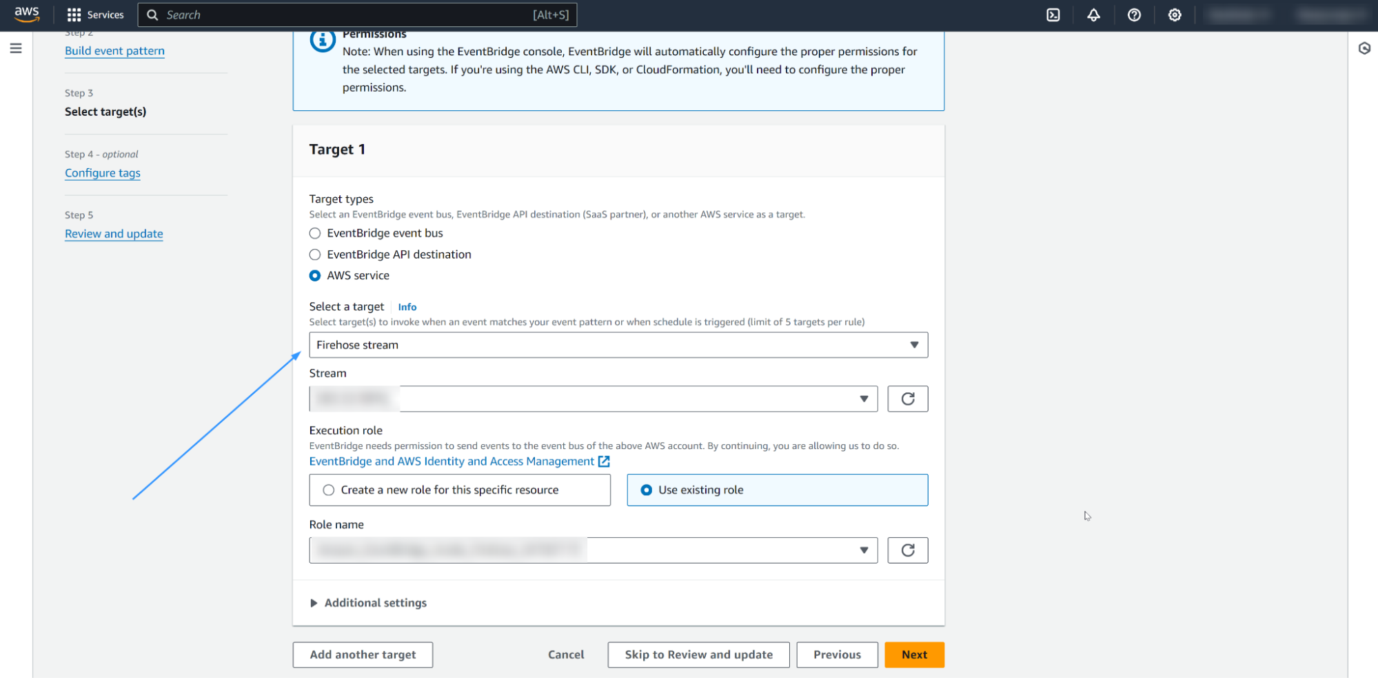Create EventBridge rule