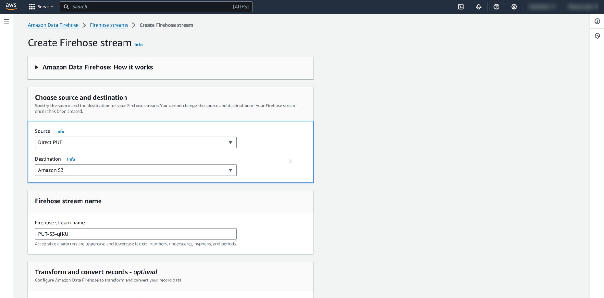 Create Firehose stream