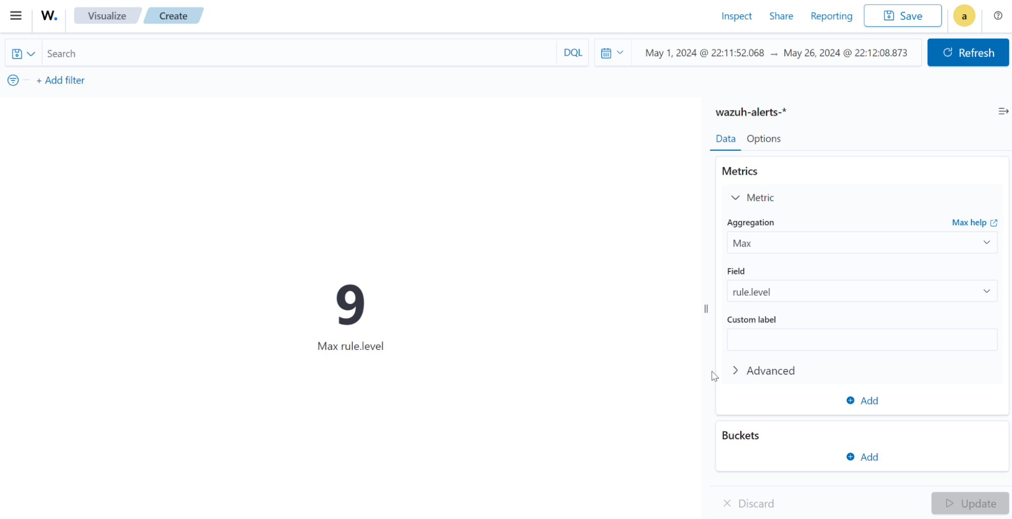 Create metric visualization – Update button