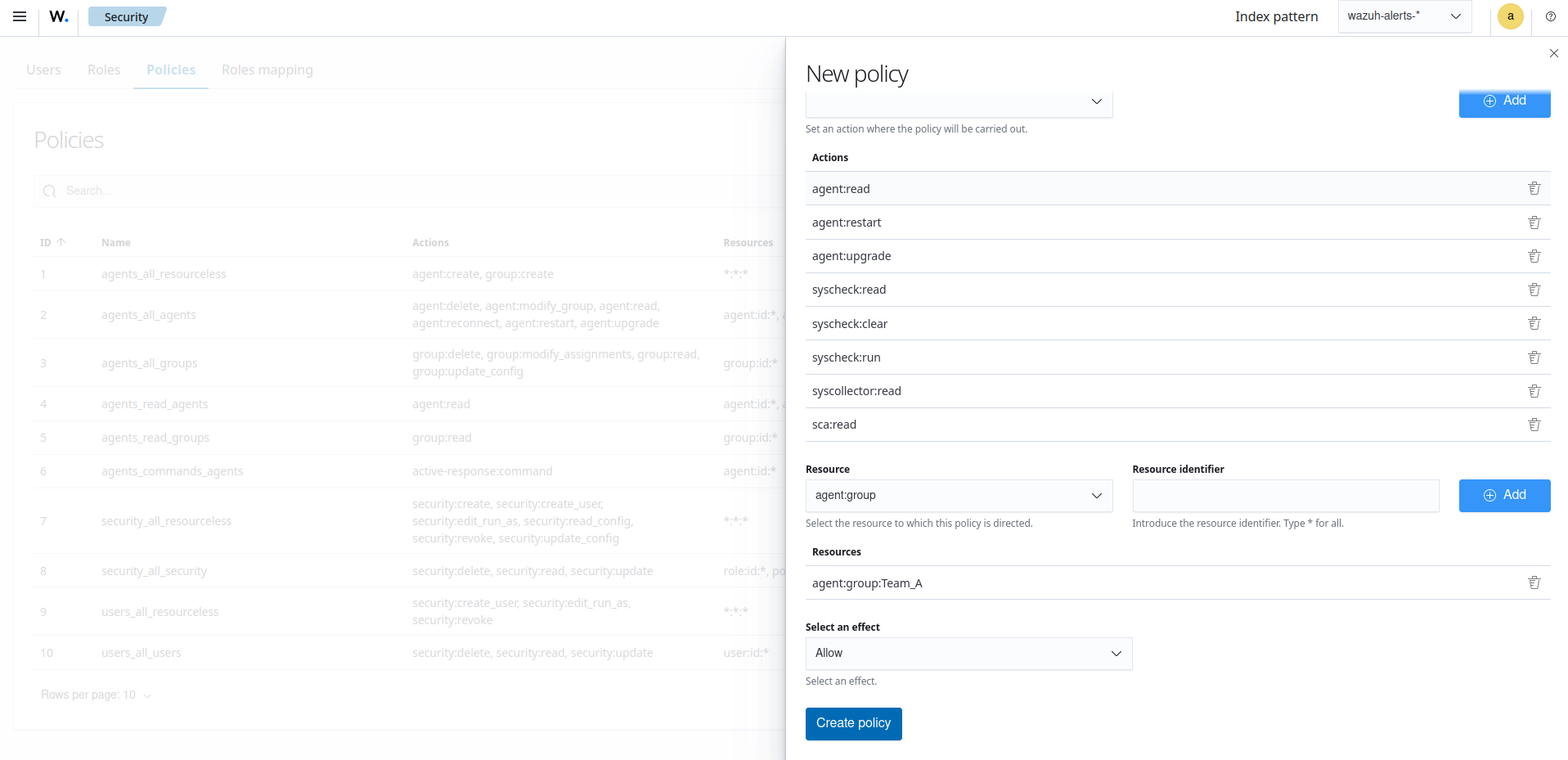 Creating a custom policy