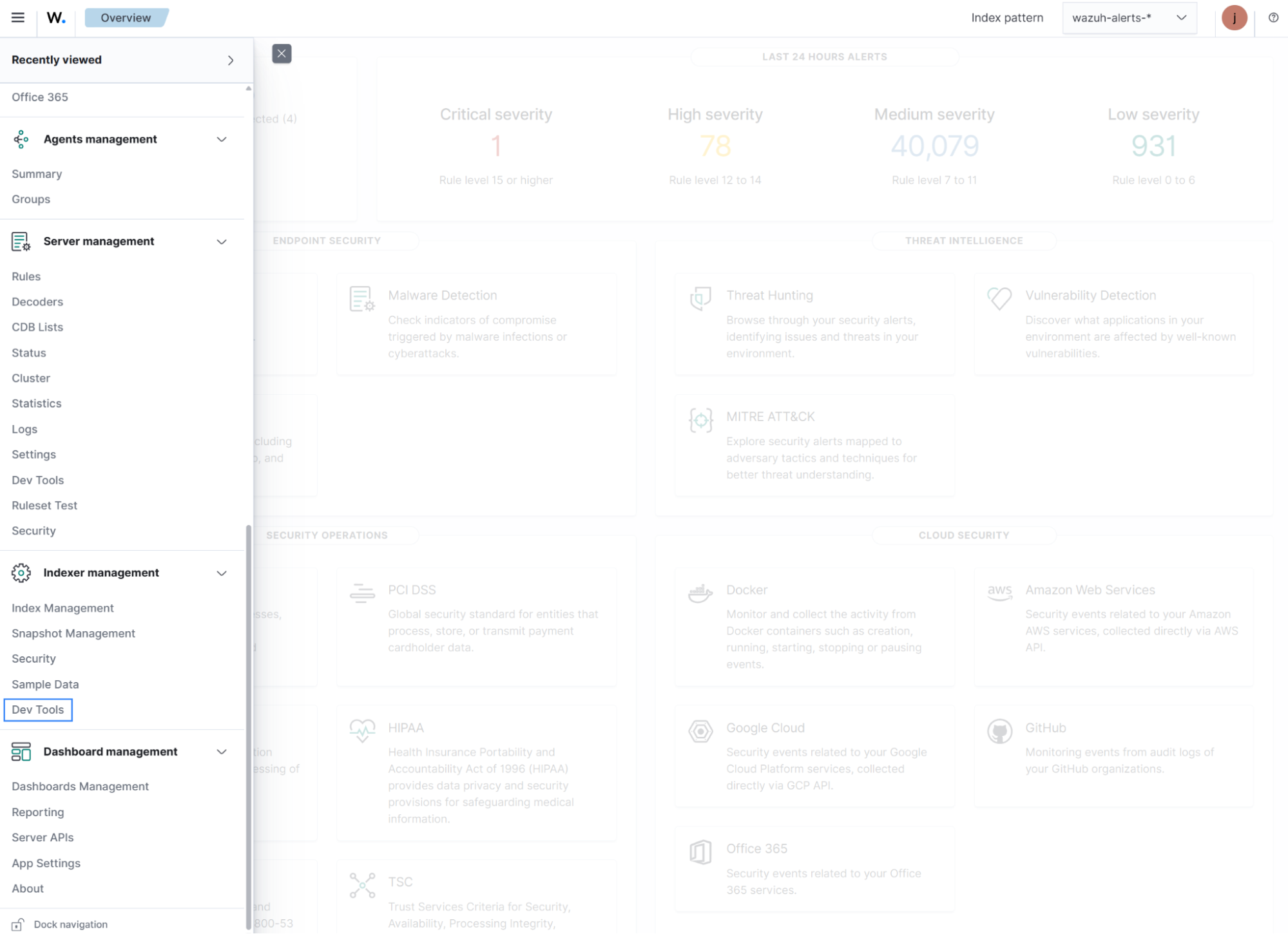 Indexer management > Dev Tools