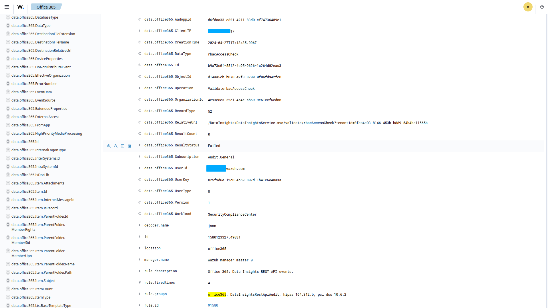 Office 365 events visualization option – Expand alert