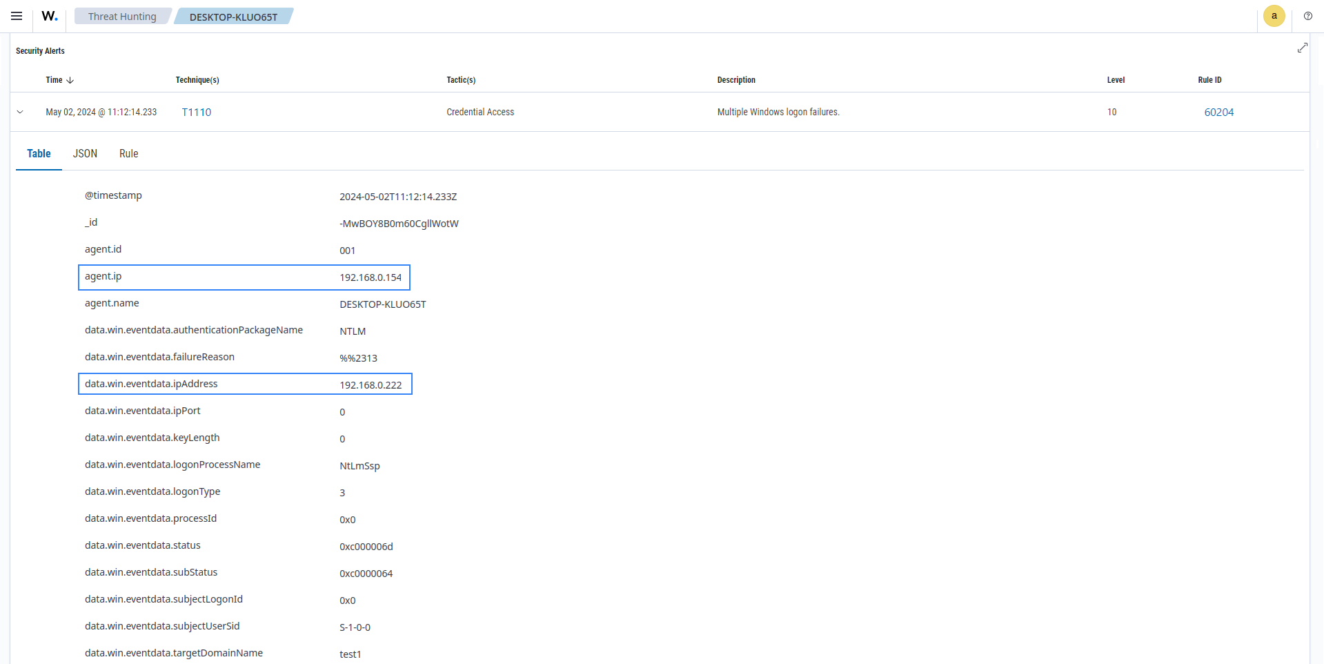 Expand an alert on the Wazuh dashboard
