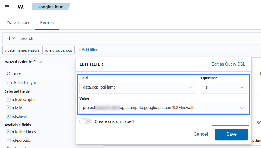 Filter firewall logs
