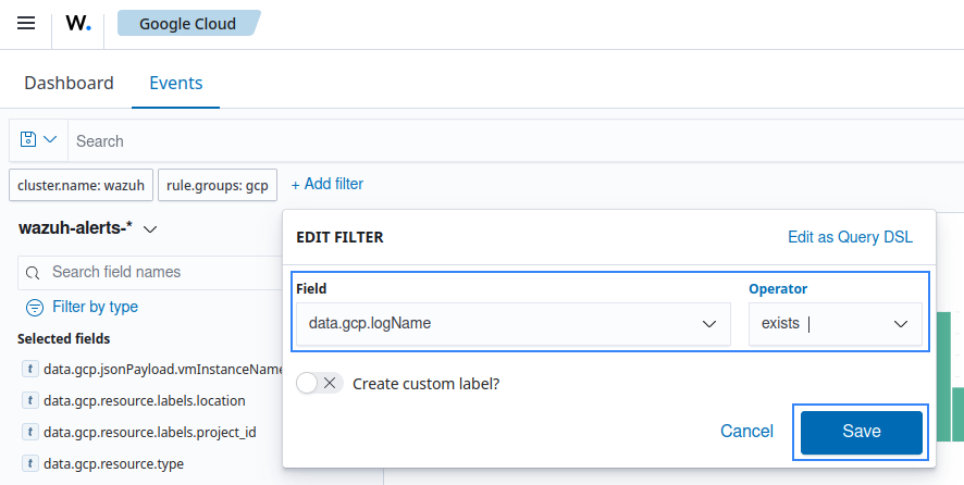 Set logname filter