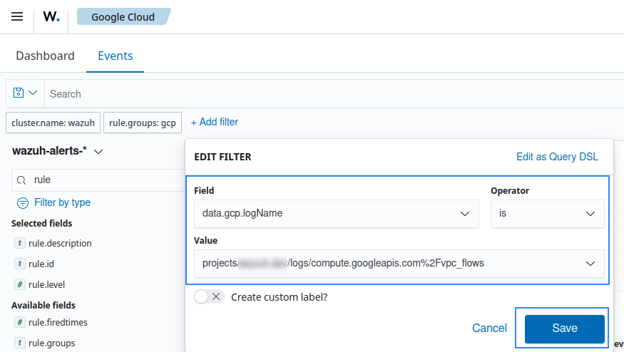 Filter VPC flow logs