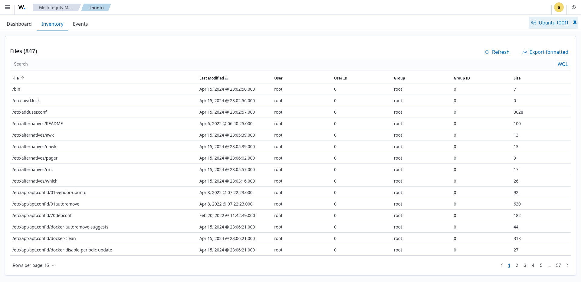 File Integrity Monitoring module inventory