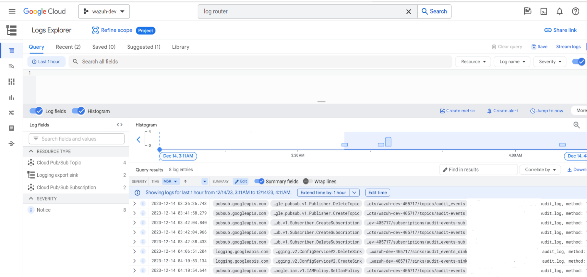 Activity in Logs explorer