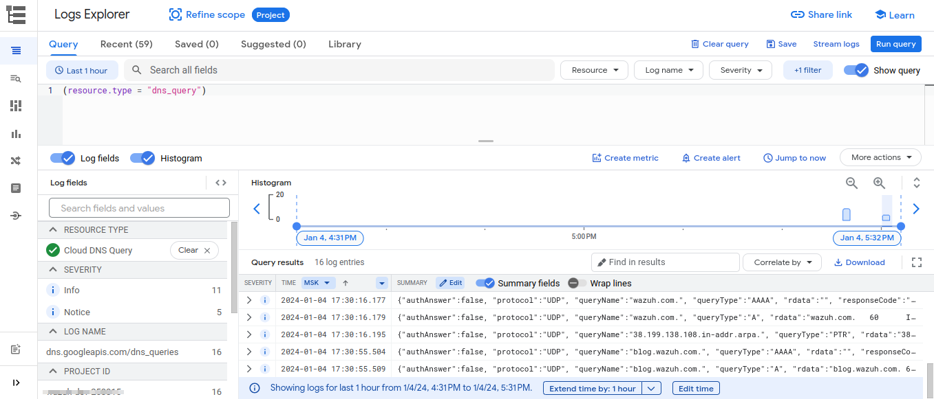 Query in the Logs explorer