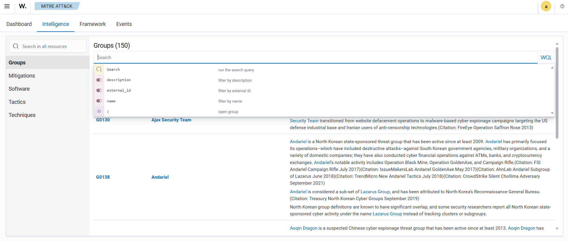 Intelligence - Field names