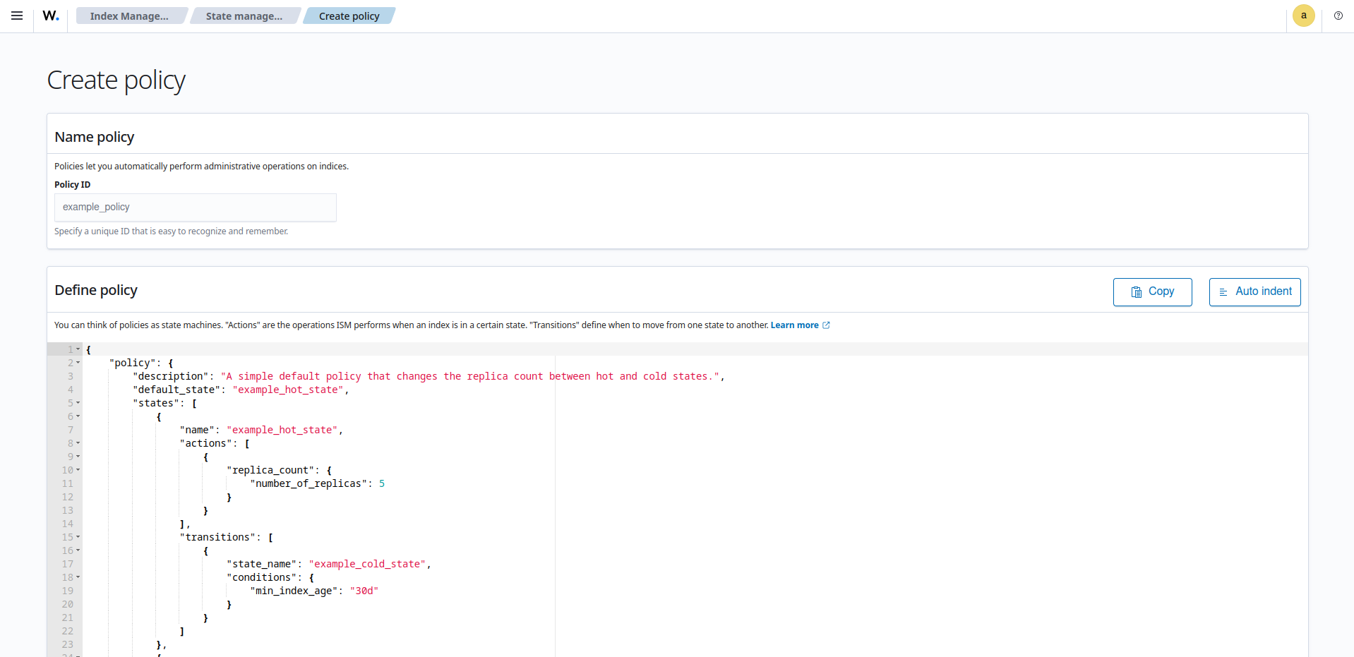 JSON policy definition