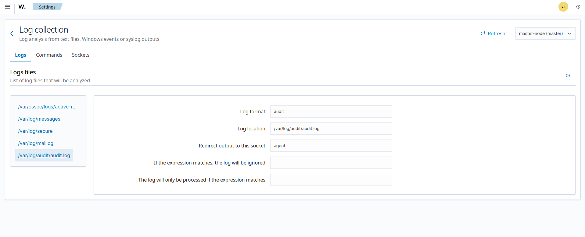 Log collection settings