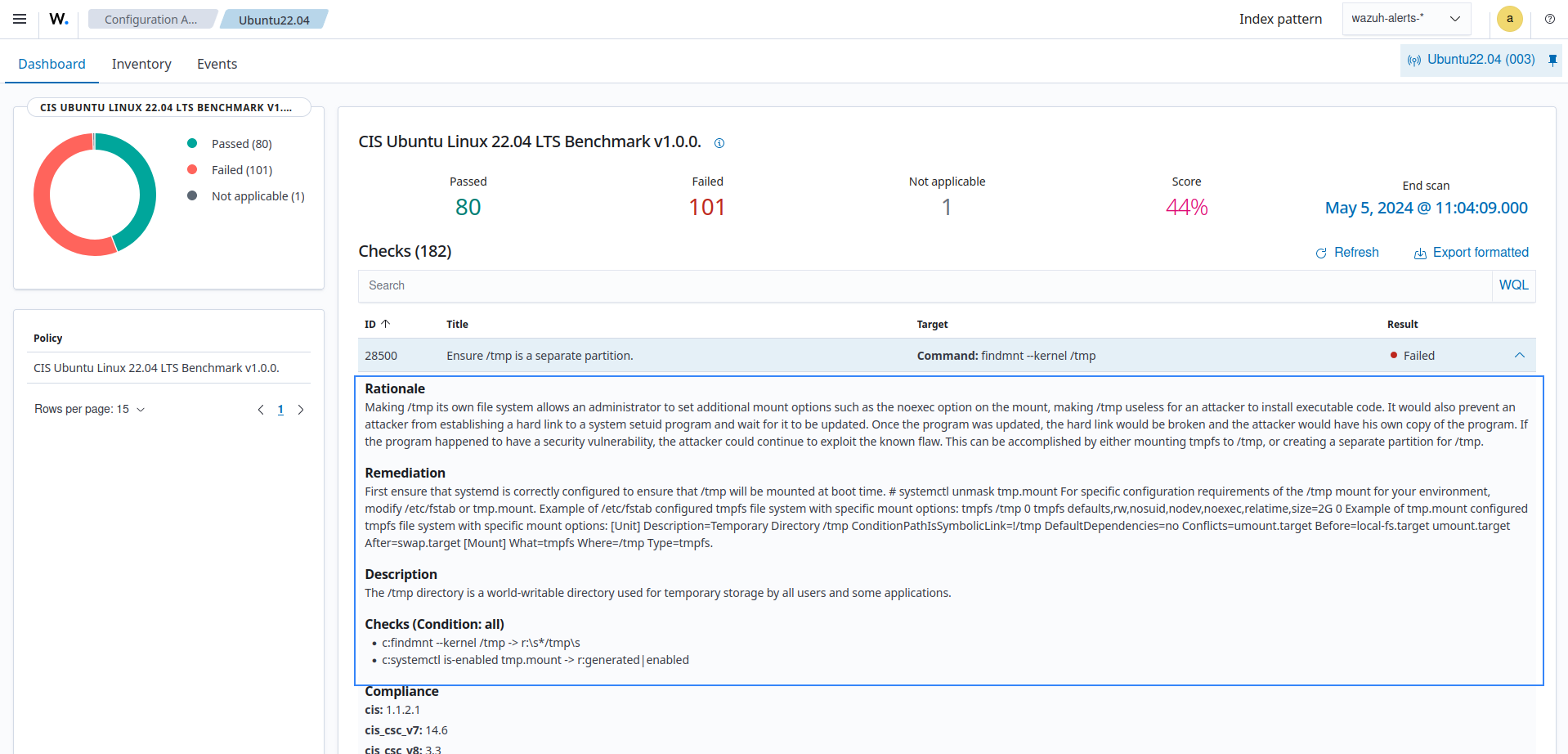 SCA check result details
