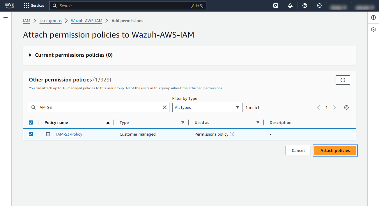 Select and attach the policy