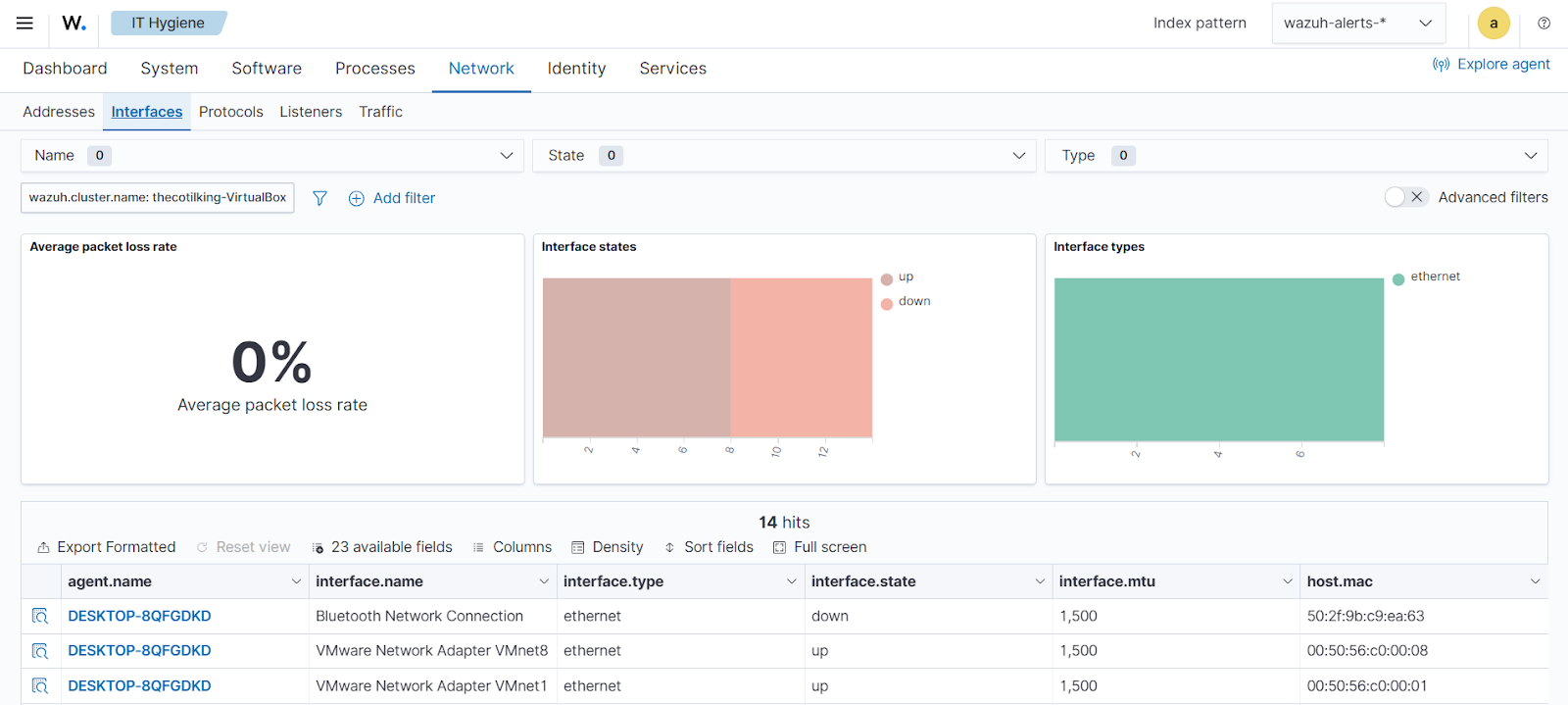 System inventory - Network Interfaces tab