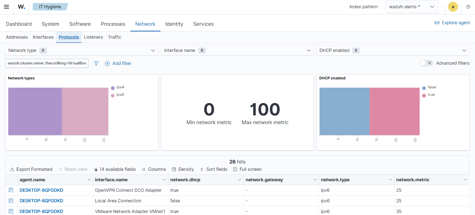 System inventory - Network Protocols tab