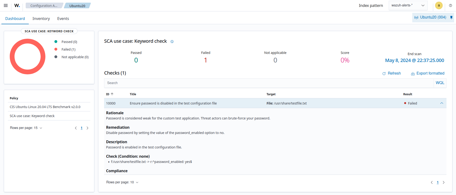 Ubuntu results of the custom SCA check