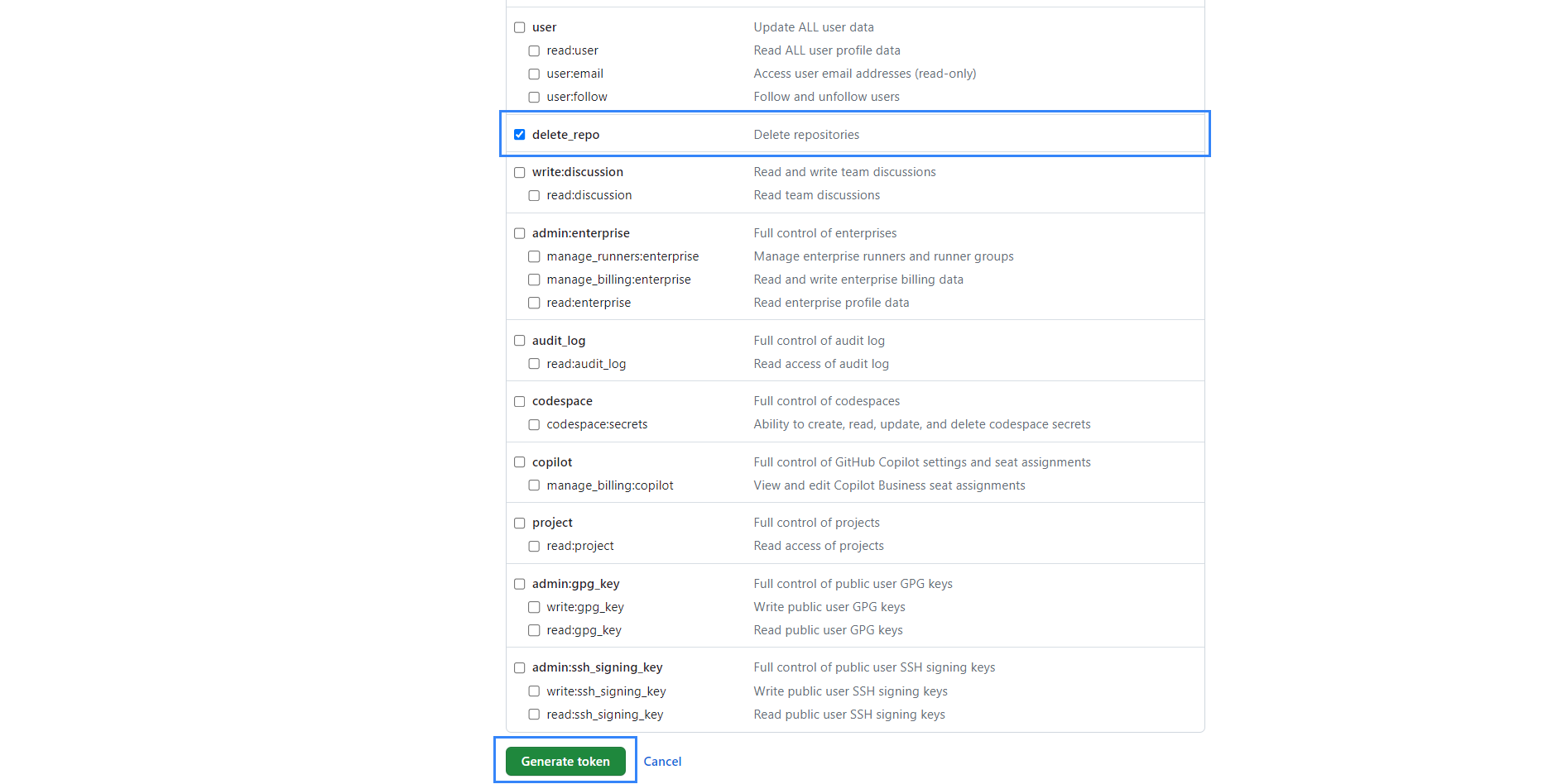 GitHub Generate token