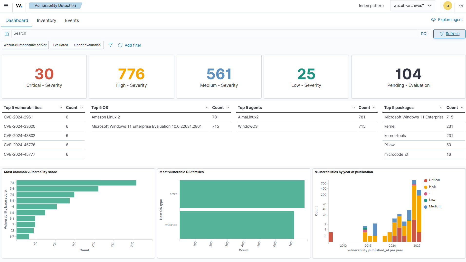 Vulnerability detection dashboard