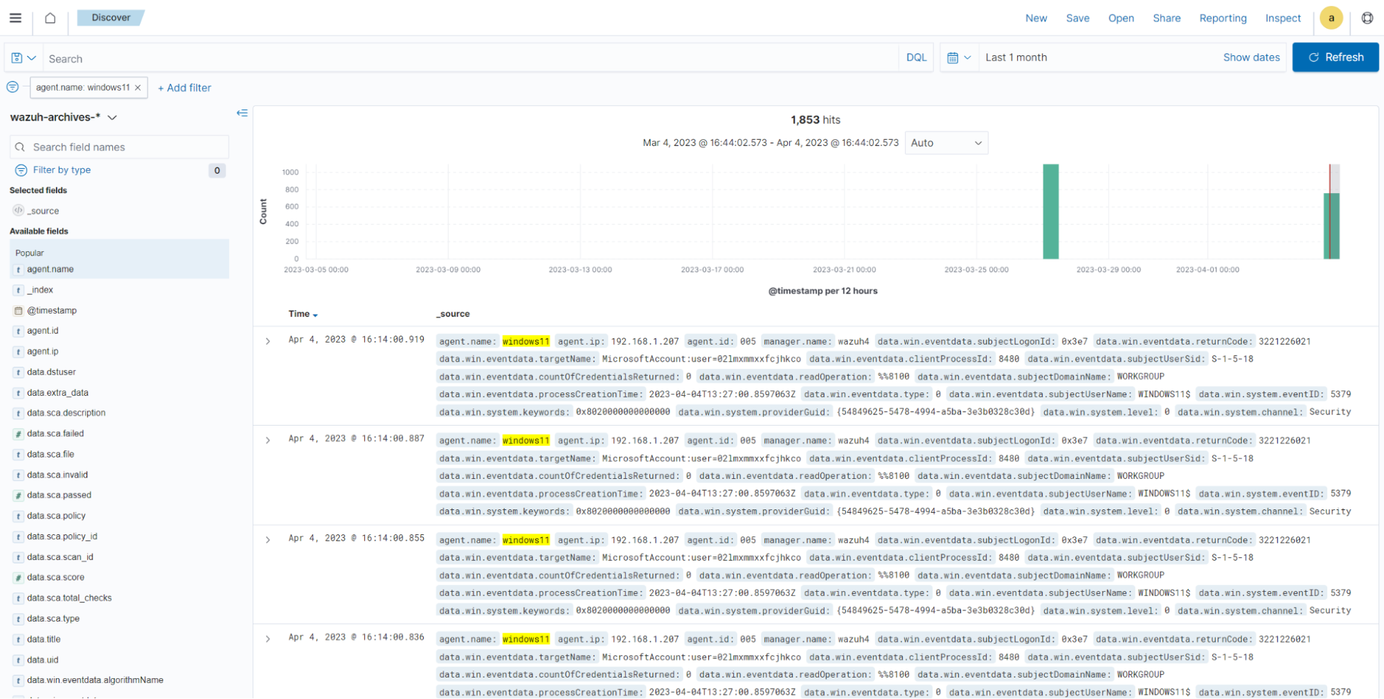 View events on the dashboard
