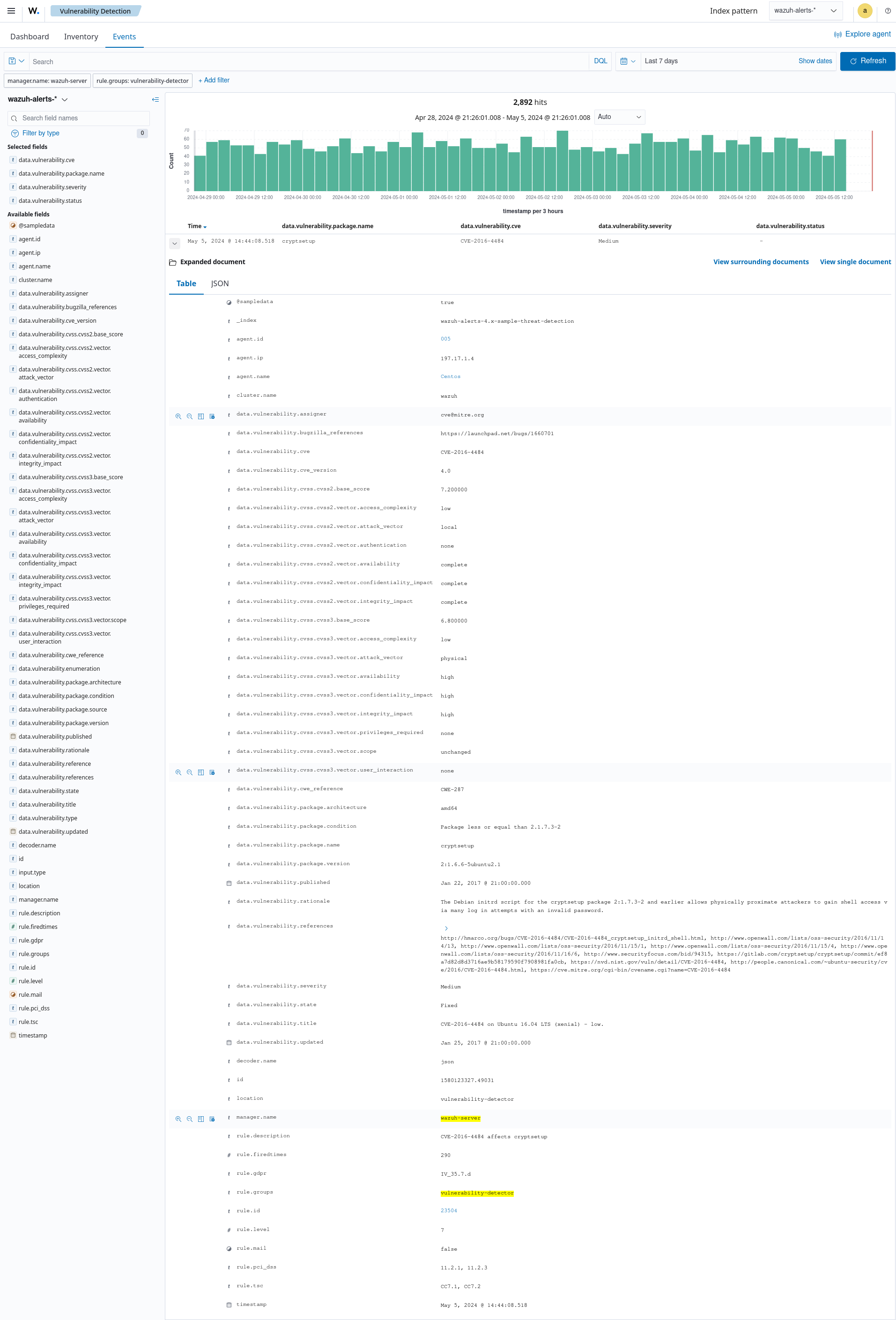 Vulnerability alert example